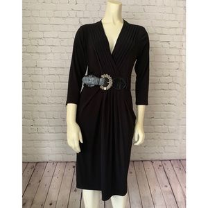 Worthington black buckled belt midi dress